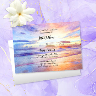 Watercolor Beach Sunrise Wedding Invitation