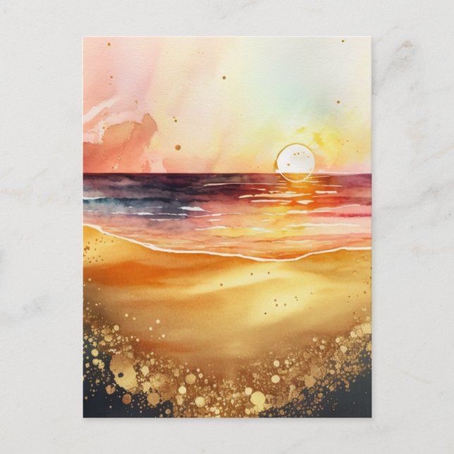 Watercolor Beach Sunset Postcard (Front)