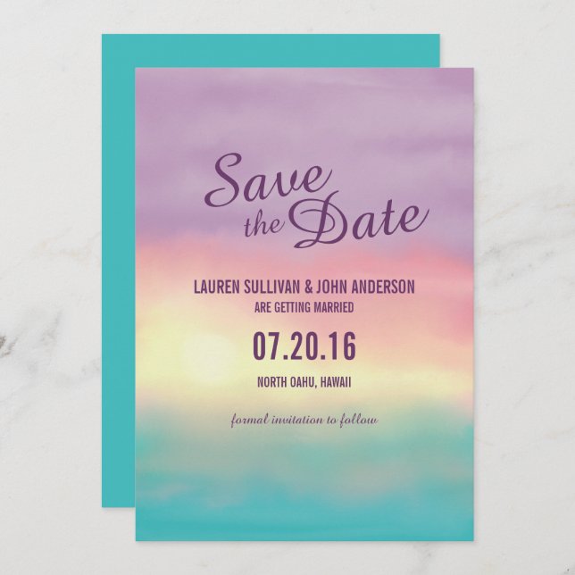 Watercolor Beach Sunset Romance | Save the Date Invitation (Front/Back)
