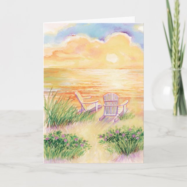 Watercolor beach sunset scenic customisable card (Front)