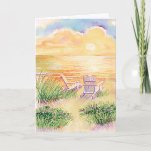 Watercolor beach sunset scenic customisable card