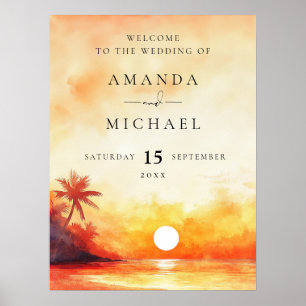 Watercolor Beach Sunset Wedding Welcome Sign