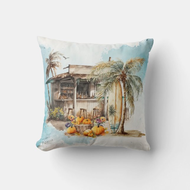 Watercolor Beach Thanksgiving Cushion (Front)