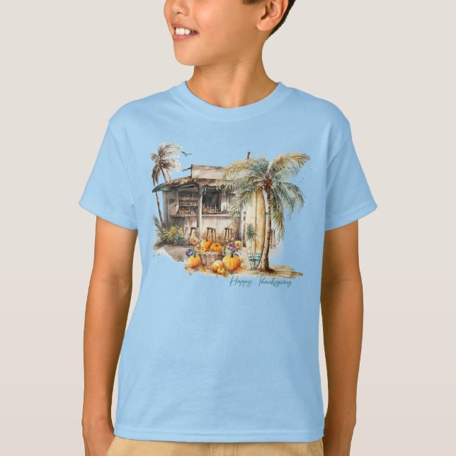 Watercolor Beach Thanksgiving T-Shirt (Front)