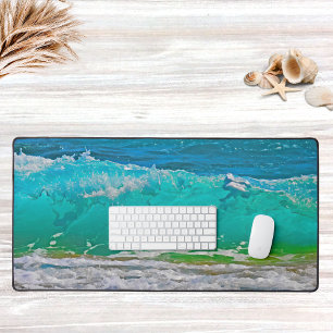 Watercolor Beach Waves Blue Summer Design Desk Mat