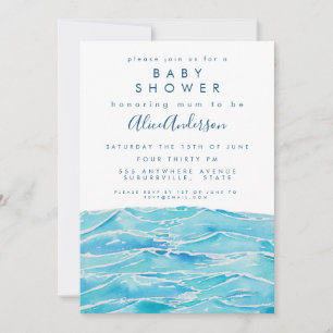 Watercolor Beach Waves Coast Peninsula Baby Shower Invitation