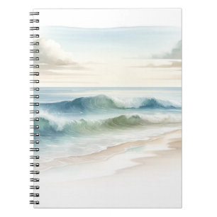 Watercolor Beach Waves Rustic Coastal Notebook