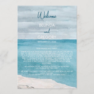 Watercolor Beach Waves Wedding Itinerary Program Programme