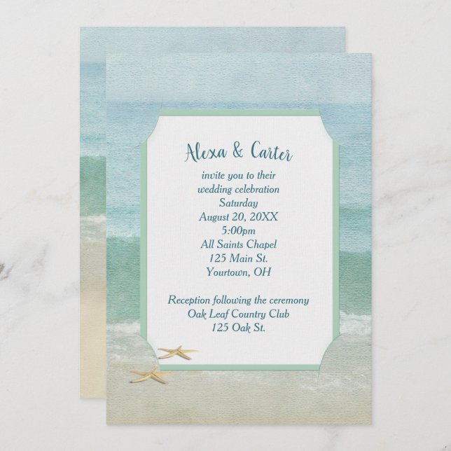 Watercolor Beach Wedding and Starfish Invitation (Front/Back)