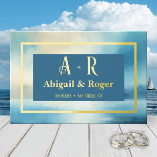 Watercolor Beach Wedding Custom Photo Real Foil Guest Book