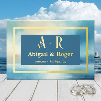 Watercolor Beach Wedding Custom Photo Real Foil  Guest Book
