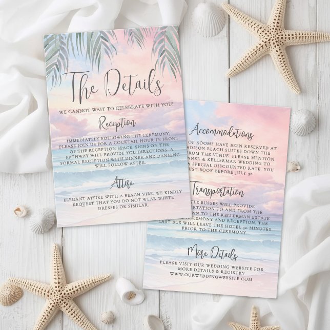 Watercolor Beach Wedding Details Enclosure Card (Watercolor Beach Wedding Details Enclosure Card )