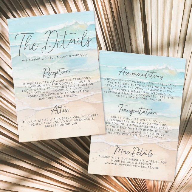 Watercolor Beach Wedding Details Enclosure Card (Watercolor Beach Wedding Details Enclosure Card)