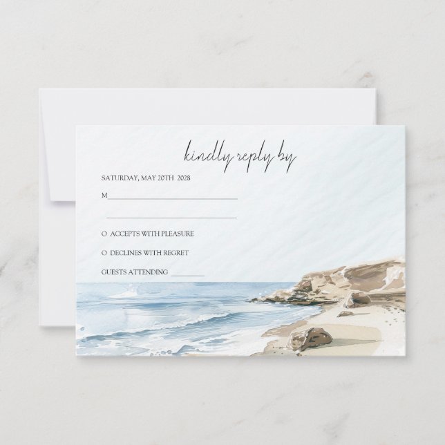 Watercolor Beach Wedding RSVP Invitation (Front)