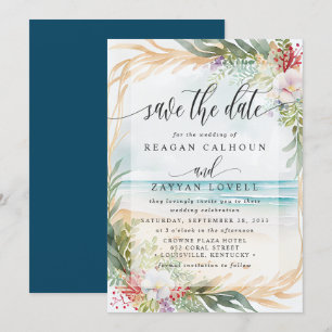 Watercolor Beach Wedding Save The Date Card