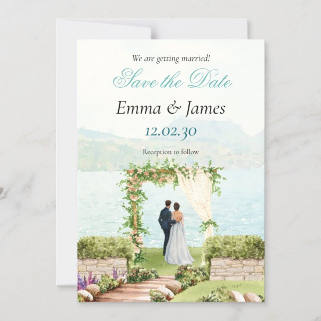 Watercolor Beach Wedding Save the Date Invitation  (Front)