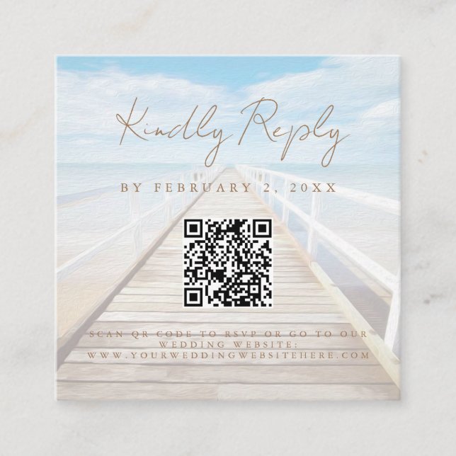 Watercolor Beach Wedding Scan Code RSVP Enclosure Card (Front)