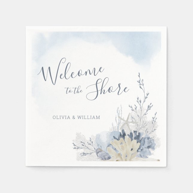 Watercolor Beach Welcome to the Shore Dinner Napkin (Front)
