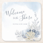 Watercolor Beach Welcome to the Shore Dinner Square Paper Coaster<br><div class="desc">Welcome family and friends to the shore with a summer coastal themed dinner party. These lovely modern watercolor beach dinner party napkins feature an ocean themed design with a variety of delicate seashells, and coral.</div>