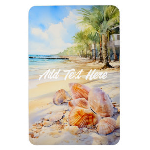 Watercolor Beach with Seashells Magnet