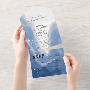Watercolor Beach with waves wedding All In One Invitation