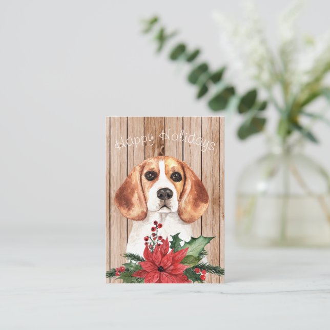 Watercolor Beagle & Christmas Bouquet Card (Standing Front)