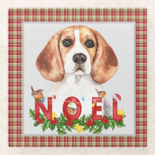 Watercolor Beagle & Christmas Bouquet Glass Coaster
