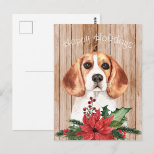 Watercolor Beagle & Christmas Bouquet Postcard