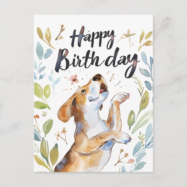 Watercolor Beagle dog Birthday Postcard (Front)