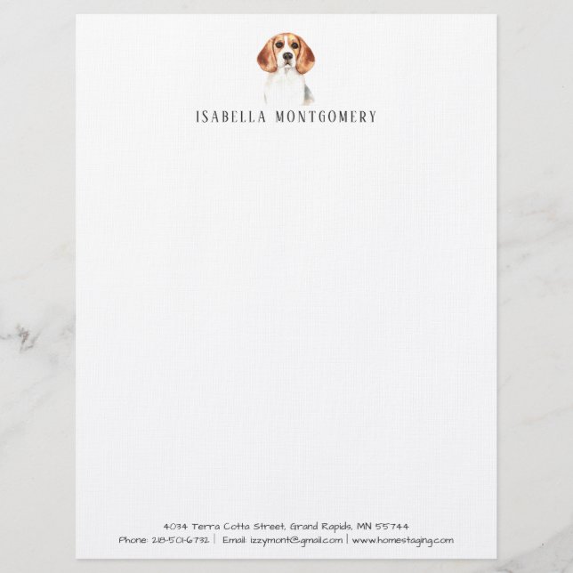 Watercolor Beagle Dog Letterhead (Front)