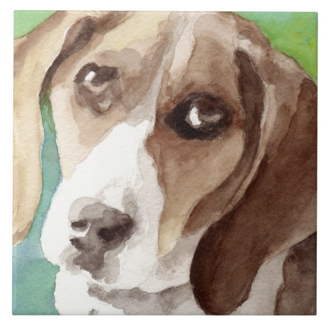 watercolor Beagle Portrait Tile (Front)