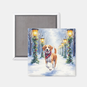 Watercolor Beagle Snowy Park Christmas Holiday Magnet