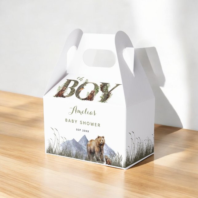 Watercolor Bear Adventure Moss Green Oh Boy Favour Box (Creator Uploaded)