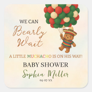 Watercolor Bear Baby Shower Mexican Fiesta Square Sticker