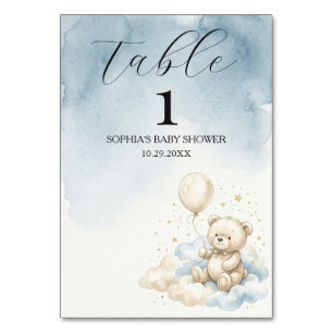 Watercolor Bear Baby Shower Table Number Sign