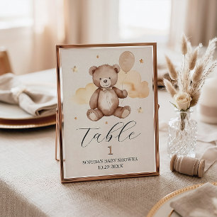 Watercolor Bear Baby Shower Table Number Sign
