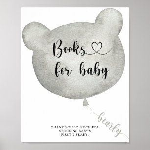 Watercolor Bear Balloon , books for baby poster