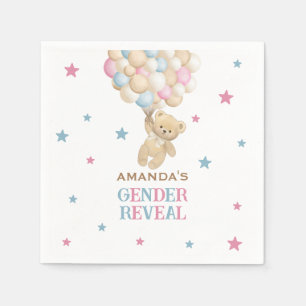 Watercolor Bear balloons Pink Blue Gender Reveal Napkin