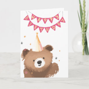 Watercolor Bear Birthday Greeting Card