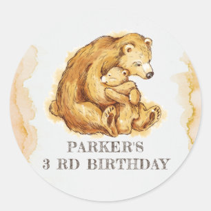 Watercolor Bear Birthday Personalised Classic Round Sticker