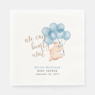 Watercolor Bear Blue Balloon Baby Shower Classic R Napkin