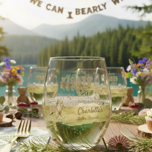 Watercolor Bear Cub Bearly Wait Welcome Stemless Wine Glass