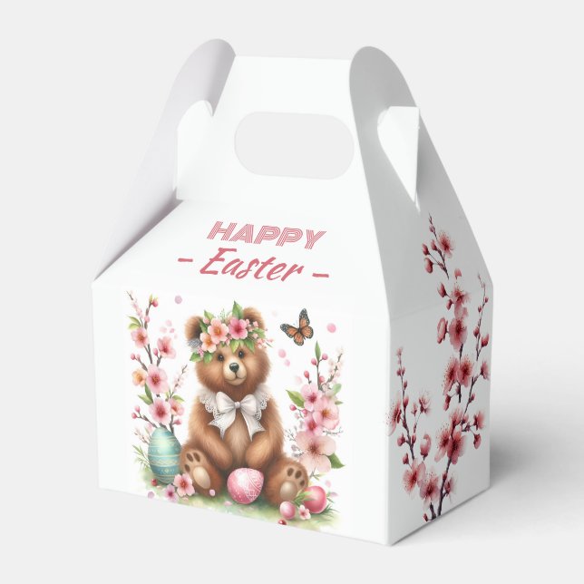 Watercolor Bear Easter Eggs & Cherry Blossoms -   Favour Box (Front Side)