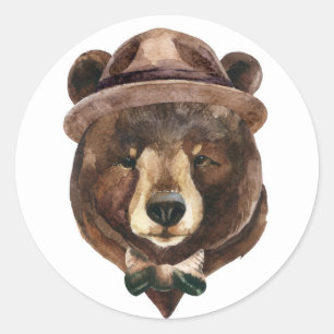 Watercolor Bear Fashion Classic Round Sticker