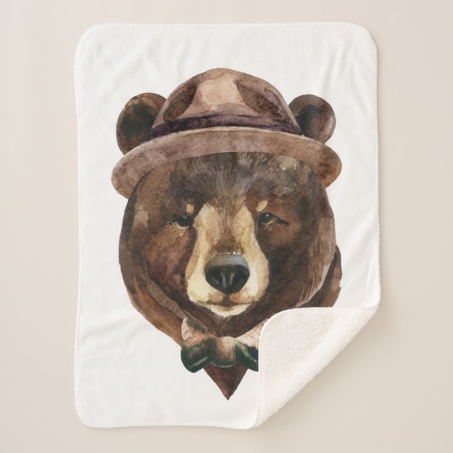 Watercolor Bear Fashion Sherpa Blanket (Front)