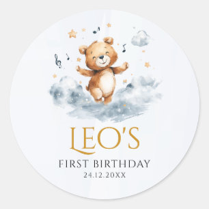 Watercolor Bear First Birthday Favour Sticker