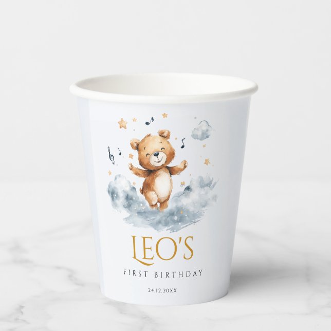 Watercolor Bear First Birthday Paper Cup (Front)
