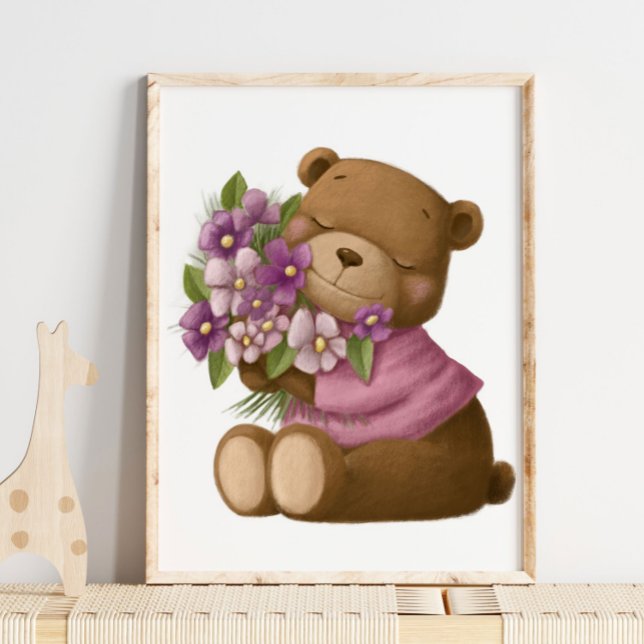 Watercolor Bear Flowers | Bear Wall Print (Creator Uploaded)