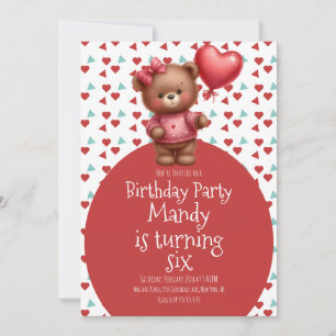 Watercolor Bear Heart Pattern Balloon Birthday  Invitation