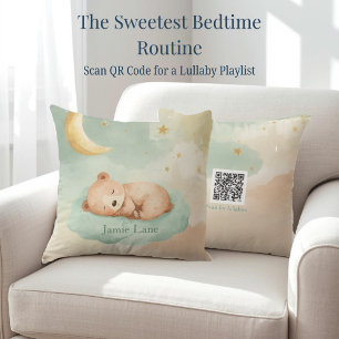 Watercolor Bear on Cloud Scannable Lullaby Pillow